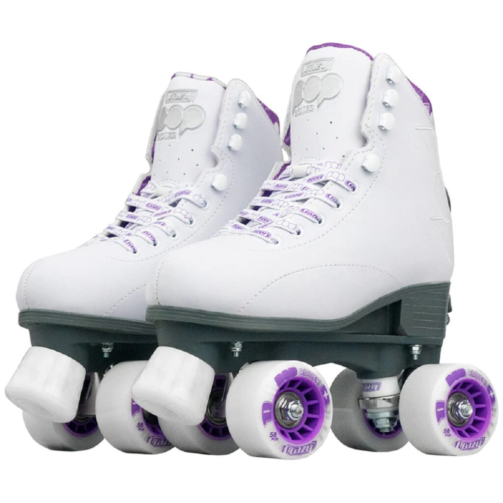 affordable-pair-of-youth-roller-skates-white-with-purple-and-white-striped-laces
