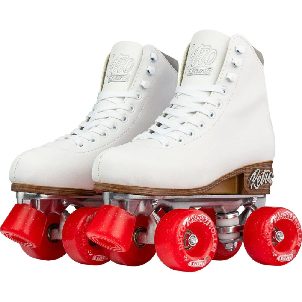 affordable-pair-of-retro-style-roller-skates-in-white-with-orange-wheels-beginner-price-point