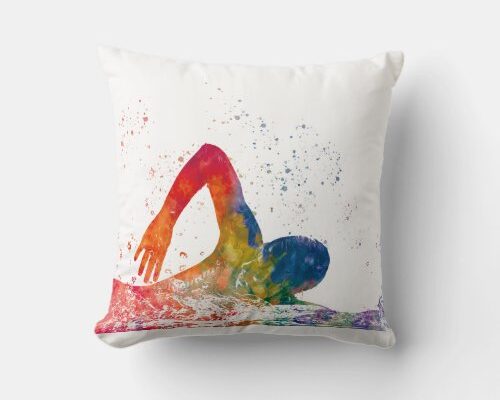 decorative-pillow-featuring-watercolor-swimmer-best-gifts-for-swimmers